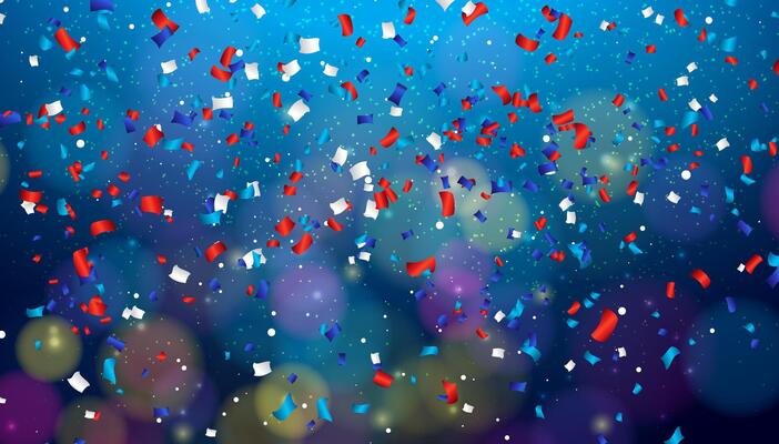 Independence Day of the USA Illustration. 4th of July with Falling Confetti and American Flag Color Star Pattern on Shiny Blue Background. Fourth of July National Celebration Background Design