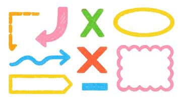 Various hand-drawn shapes in bright colors on a white background. vector
