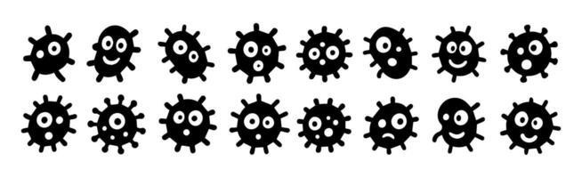 Colorful cartoon germs display different facial expressions. vector
