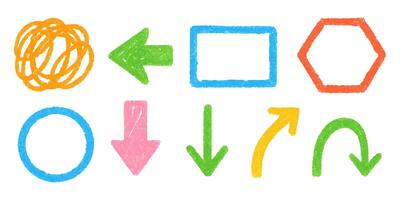 Various shapes and directional arrows in bright colors. vector