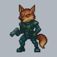 fox soldier character in pixel art style with isolated background vector