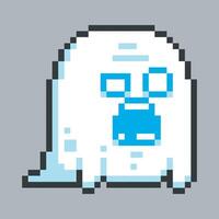 white ghost character in pixel art style with isolated background vector