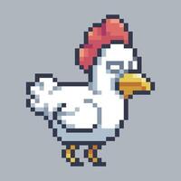 white chicken character in pixel art style with isolated background vector