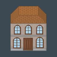top view two story home building with brown roof tile in pixel art style vector