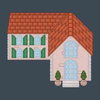 top view L shape home building in pixel art style with isolated background vector