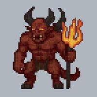 king Devil character in pixel art style with isolated background vector