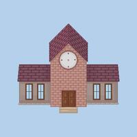 top view school building in pixel art style with isolated background vector