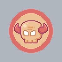 flame skull head in pixel art style with isolated background vector
