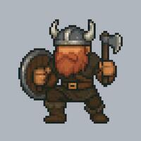 Viking character in pixel art style with isolated background vector