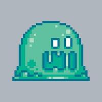 Green slime monster in pixel art style with isolated background vector