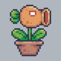 shooting plant monster in pixel art style with isolated background vector