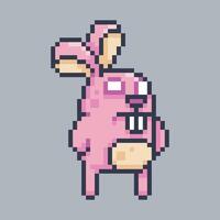pink bunny character in pixel art style with isolated background vector