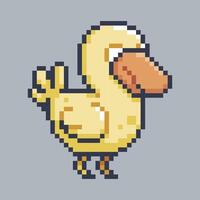 yellow duck in pixel art style with isolated background vector