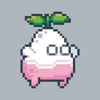 radish plant monster in pixel art style with isolated background vector