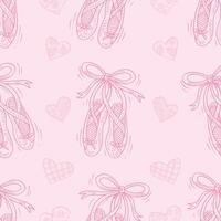 Seamless pattern pointe ballet shoes on pink background. vector
