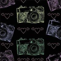 Seamless pattern with Hand drawn retro camera. vector