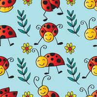 Seamless pattern with insects and hearts. vector