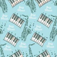 Seamless pattern of musical jazz instruments with notes. vector