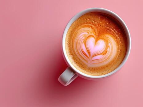 A cup of coffee with a heart design on top photo