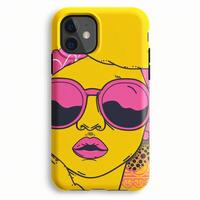 A yellow and pink phone case with a woman wearing sunglasses. photo