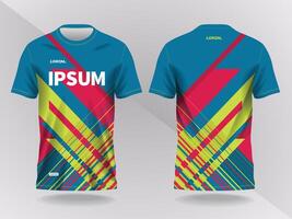 abstract red with blue and green background and pattern for sport jersey design and mockup. front and back view template vector