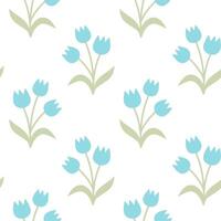 Seamless pattern of hand drawn of doodle tulips on isolated background. Design for Mothers day, Easter, springtime and summertime celebration, scrap booking, textile, home decor, paper craft. vector