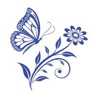 Silhouette design featuring a single color butterfly in a swung floral design vector