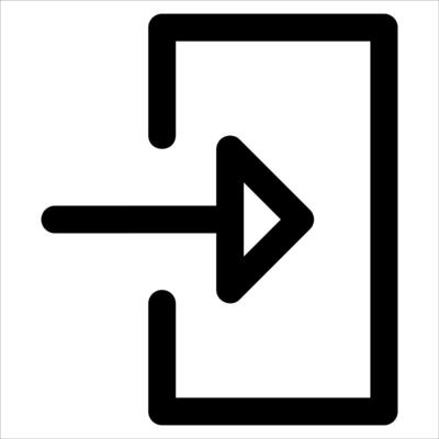 A unique black and white icon of a door with an arrow pointing to it in white background