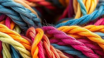 a close up of a colorful yarn. Ai photo
