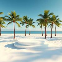 white platform on the beach with palm trees photo