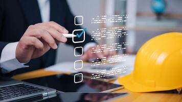 Audit business concept, Compliance with internal organization financial services regulation, Examination for business and financial management system, Checklist, Review, test and survey form online. photo