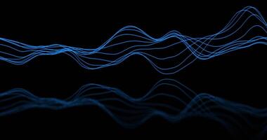 A fluttering colored trail of sine waves on a black background. Mirror reflection on the floor. Seamless looping animation.35 video
