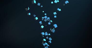 Rotating blue cubes flying up from one point. Abstract 3D animation. video