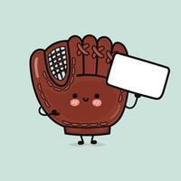 A charming Baseball Mitt character smiles while holding a blank sign, perfect for your message. vector