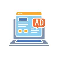 optimization advertising inserts media color flat icon for digital and print projects. vector