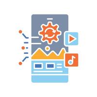 Optimization content placement color flat icon for digital and print projects. vector