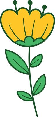 Yellow flower with green leaves stem illustration