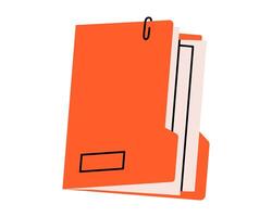 Hand drawn cute illustration of folder with clip. Flat documents archive in colored doodle style. Planning or time management icon. Paper office file. Catalog or organizer. Isolated. vector