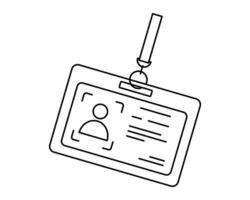 Hand drawn cute outline illustration id card. Flat corporate badge line art doodle. Personal identification. Office worker identity icon. Security access pass. Member authentication. Isolated. vector