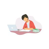 Student learning illustration isolated. University student study with laptop and book vector