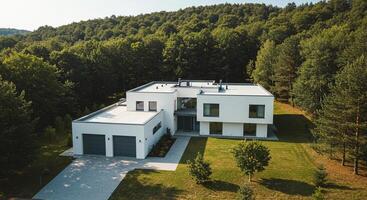 Modern House Aerial View with Landscape Architecture Minimalist Luxury Nature Integration Design Copy Space photo