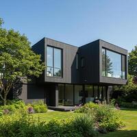 Modern Black House Garden Architecture Luxury Design Nature Integration New Build Forever Home Copy Space photo