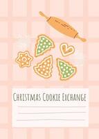 New Year greeting card with cookies, rolling pin. vector