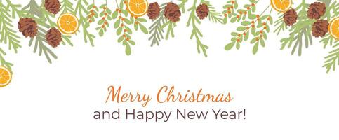 Cute hand drawn border frame with fir branches vector