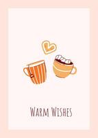 New Year greeting card with mugs of cocoa with marshmallows tea Winter holiday design Christmas card, invitation cover calendar social media posts menu vector