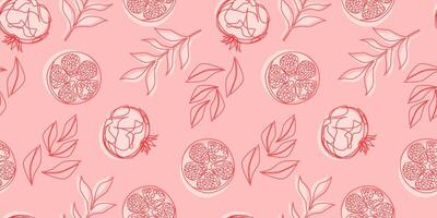 Seamless pattern with pomegranate fruits and seeds. vector