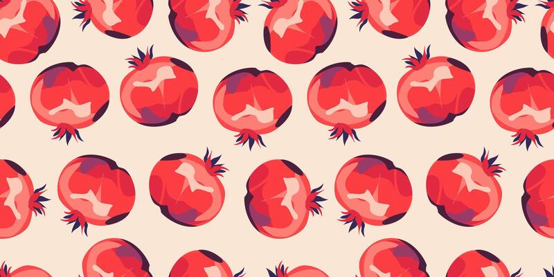 Seamless pattern with pomegranate fruits and seeds illustration.