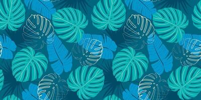 Modern colorful tropical pattern with leaves . Cute botanical abstract contemporary seamless blue pattern with exotic plants. vector