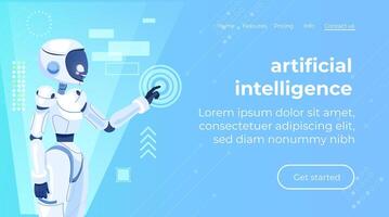 Robot tester finding, searching program bugs, mistakes. Artificial intelligence technology concept horizontal vector