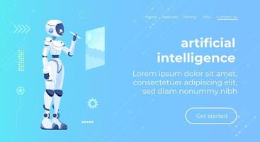 Robot artist painting creative picture artificial intelligence artist working to create digital image online. vector